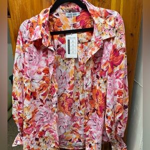 Floral Print Blouse - Pink and Orange